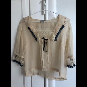 ASOS - Lace cream & blue Top - Size 6